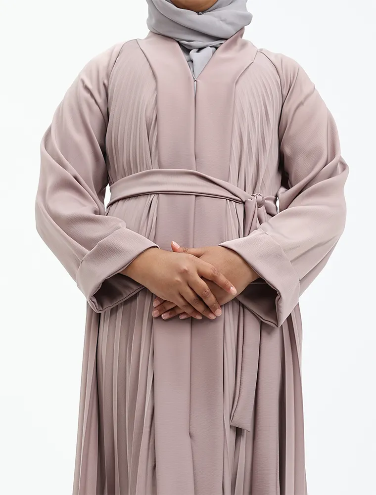 Girls Rose Pink Pleated Silhouette Abaya